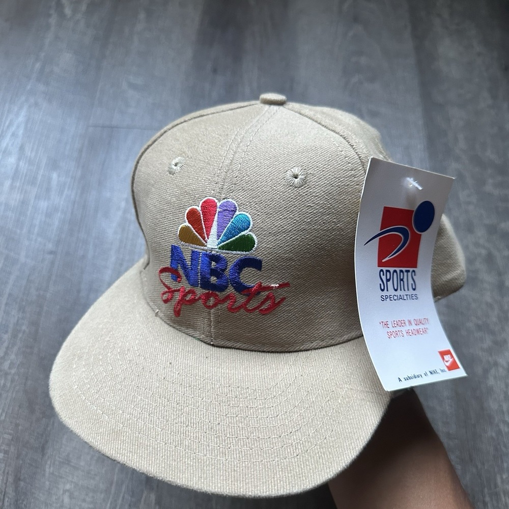 Vintage 90s Sports Specialties NBC Sports Tan Snapback Hat New With Tags Khaki